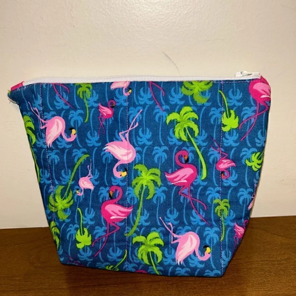 Quilted tropical makeup bag or travel bag